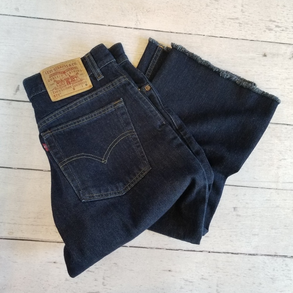 Vintage Levi's 577 cropped wide leg raw hem Retro - Picture 4 of 8